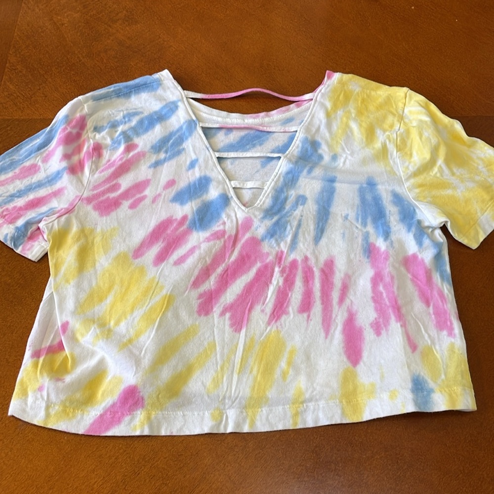 PINK Victoria's Secret Pink, Blue, Yellow, and White Tie-Dye Crop Top XS - Picture 4 of 13